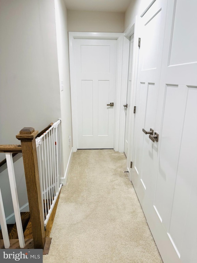 hall with carpet flooring and baseboards