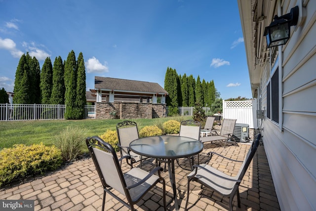 view of patio / terrace featuring outdoor dining area and a fenced backyard