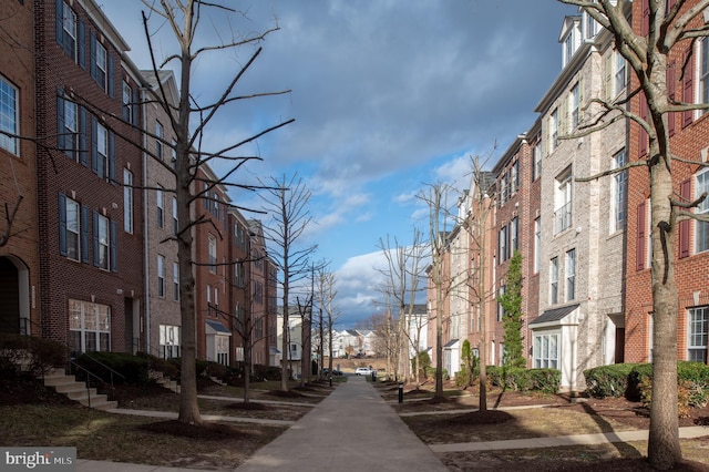 view of street featuring a residential view and sidewalks