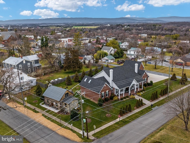 aerial view featuring a residential view and a mountain view