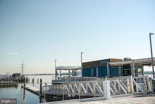 dock area featuring a water view