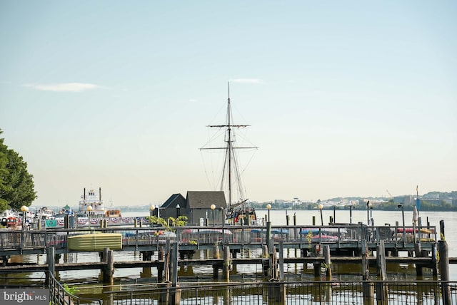 view of dock with a water view