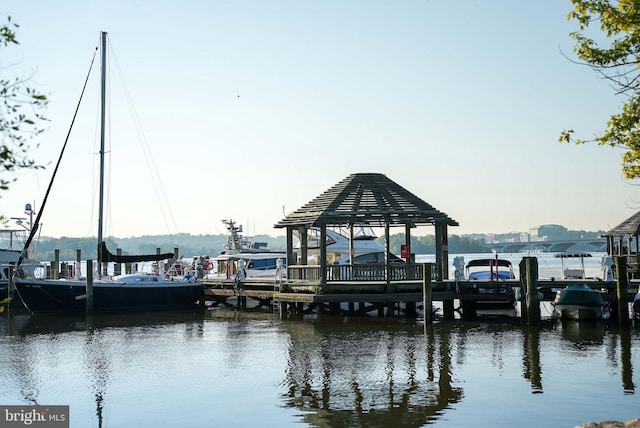 dock area featuring a water view