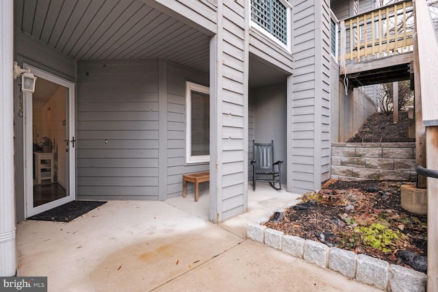 property entrance with a patio