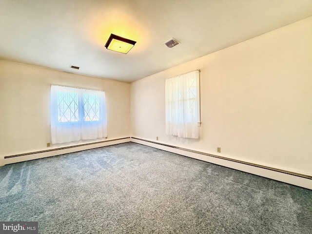 spare room with a wealth of natural light, visible vents, and carpet floors