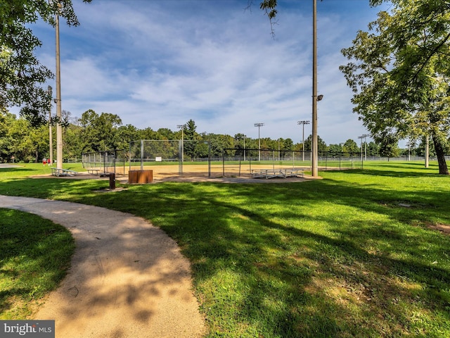 view of property's community featuring a yard and fence