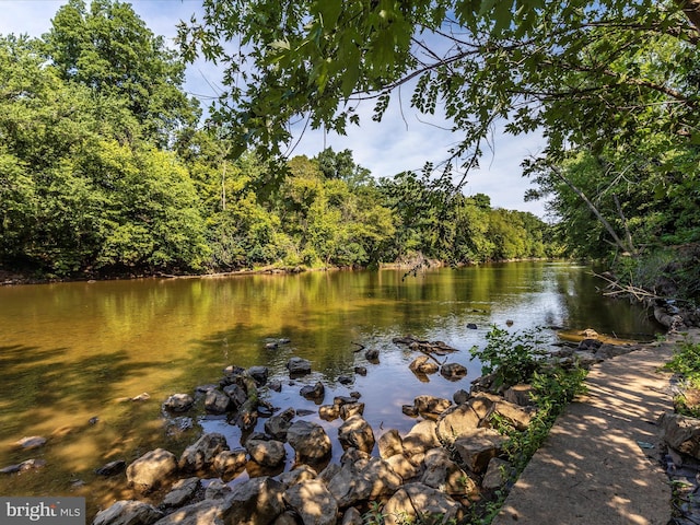 property view of water featuring a forest view