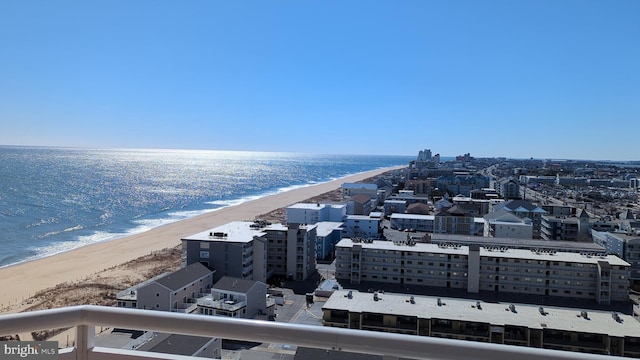 bird's eye view with a view of the beach and a water view