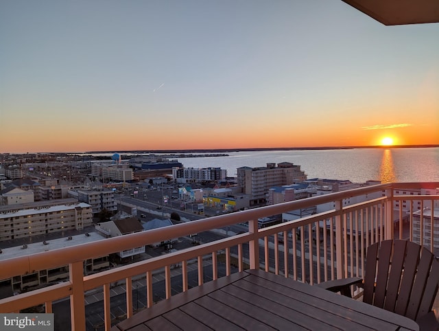 deck featuring a water view