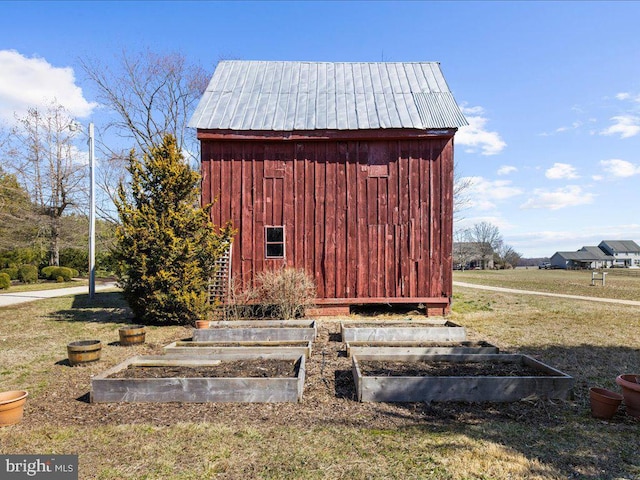 view of shed featuring a garden