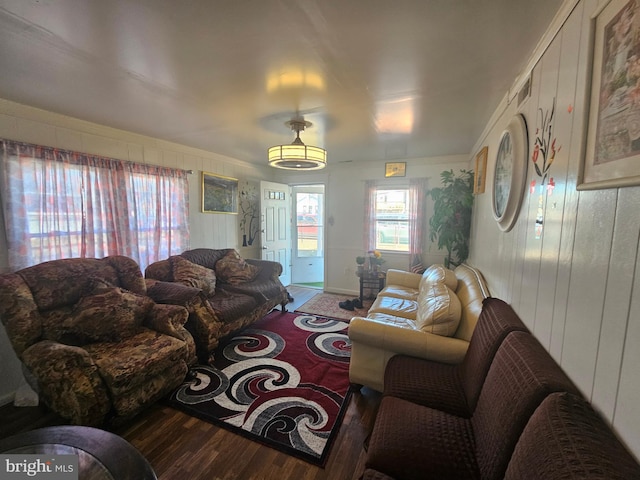 living room with wood finished floors