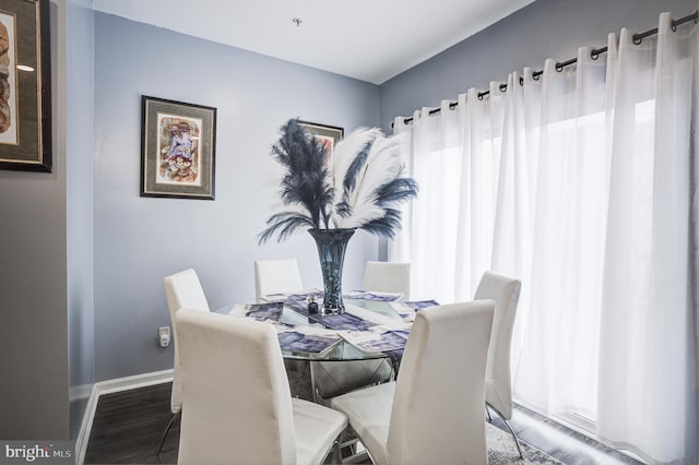 dining room with baseboards and wood finished floors