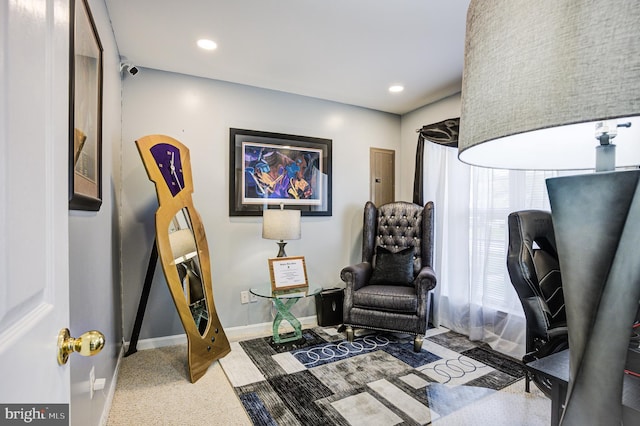 office area featuring recessed lighting and baseboards