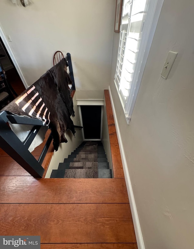 staircase featuring baseboards