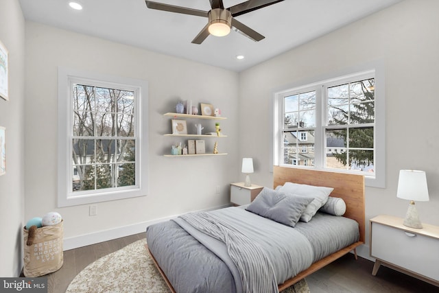 bedroom featuring recessed lighting, baseboards, and wood finished floors