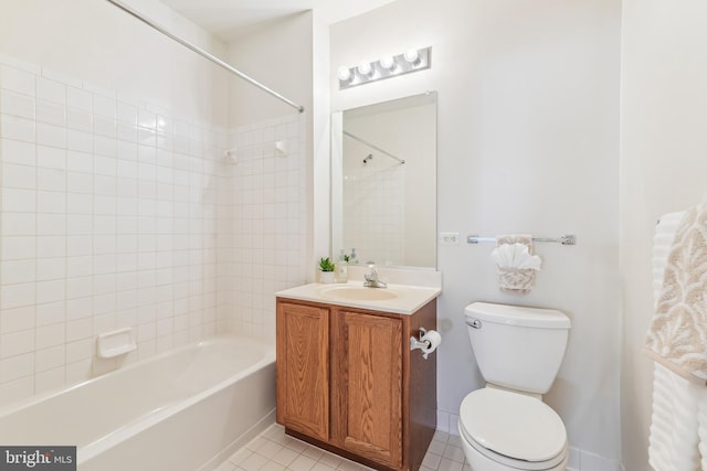 full bathroom featuring tile patterned flooring, shower / tub combination, toilet, and vanity