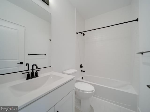 bathroom with toilet, tile patterned flooring, bathtub / shower combination, and vanity