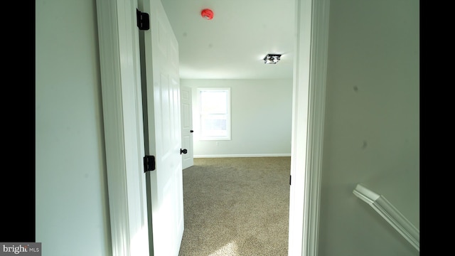 corridor featuring carpet floors and baseboards