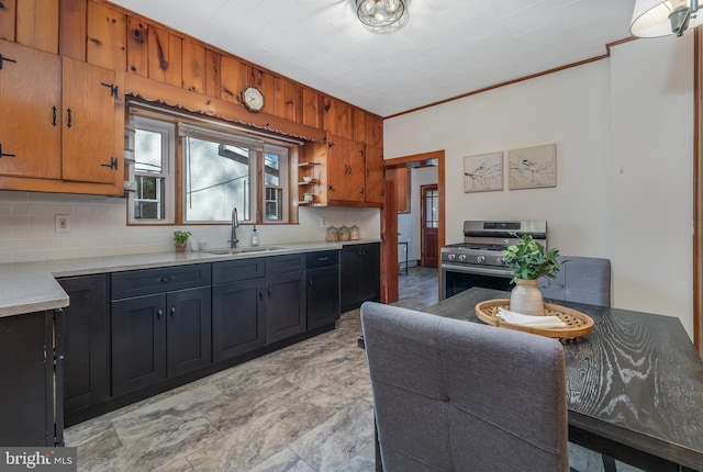 23 Swan St, Lambertville, NJ 08530 - kitchen featuring light countertops, backsplash, a sink, and gas range