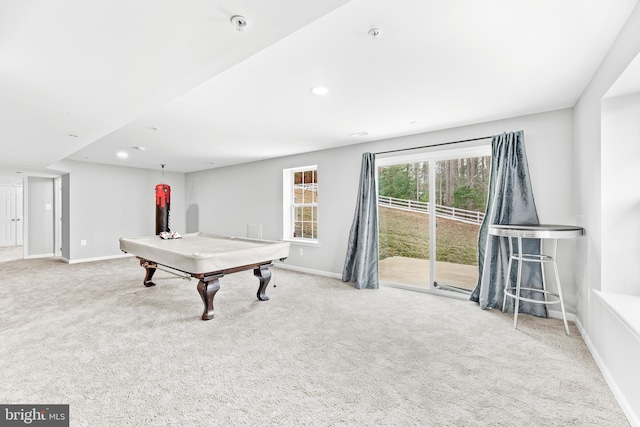 playroom with recessed lighting, carpet, and baseboards