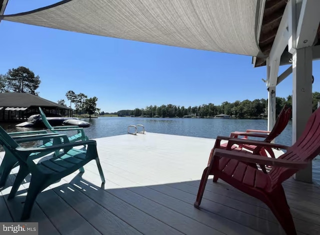 view of dock with a water view