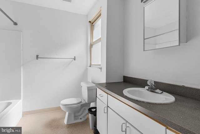 full bath with visible vents, vanity, and toilet