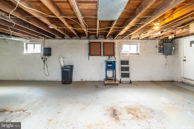 basement featuring electric panel