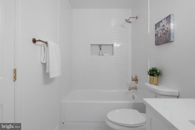 full bathroom with toilet, shower / washtub combination, and vanity