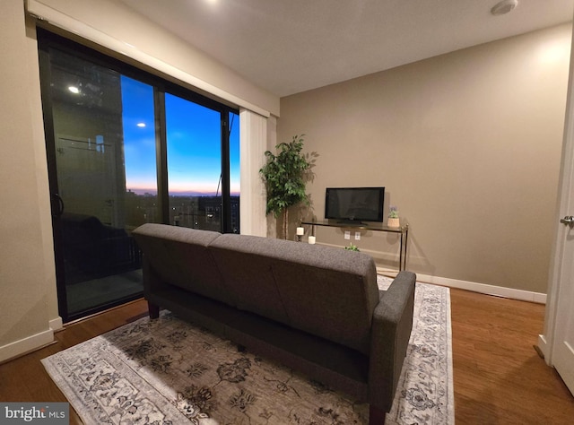 living room featuring baseboards and wood finished floors