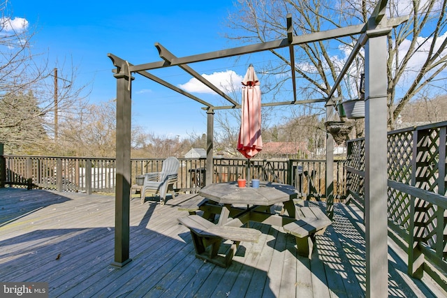 wooden terrace featuring a pergola