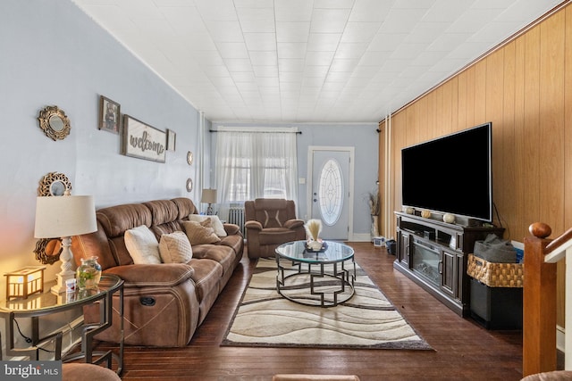 living room with dark wood-style floors