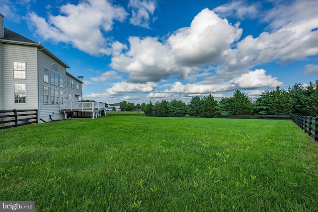 view of yard with fence and a deck