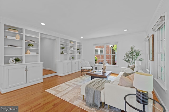 1733 Crestwood Dr, Alexandria, VA 22302 - living area featuring crown molding, recessed lighting, baseboards, and light wood finished floors