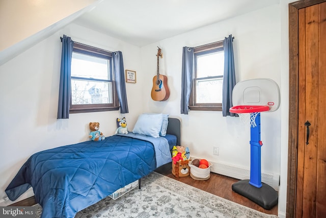 bedroom featuring multiple windows and wood finished floors