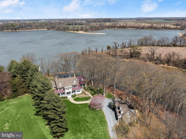 aerial view with a water view