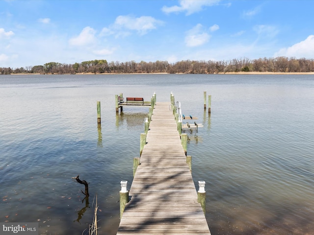 view of dock with a water view