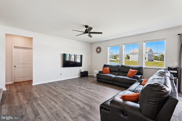 348 Tyson Dr, Berryville, VA 22611 - living room with ceiling fan, wood finished floors, and baseboards