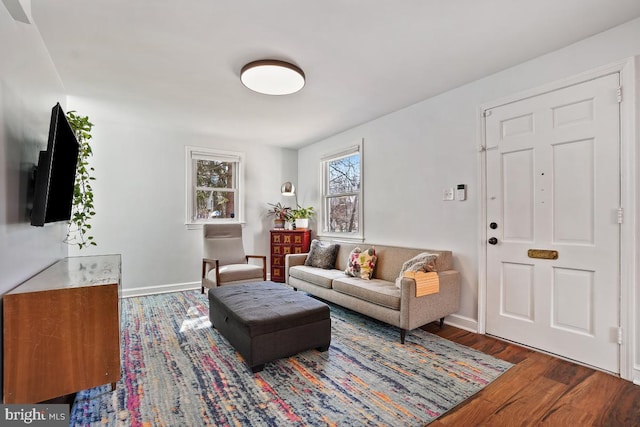 living room featuring baseboards and wood finished floors