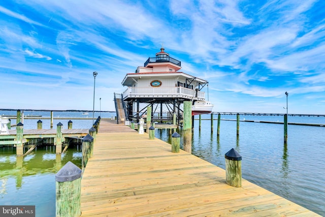 dock area featuring a water view