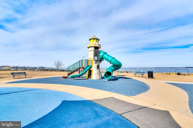 community playground with a water view