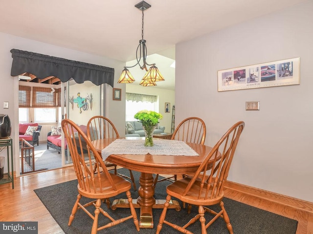 dining area featuring a wealth of natural light, baseboards, and wood finished floors