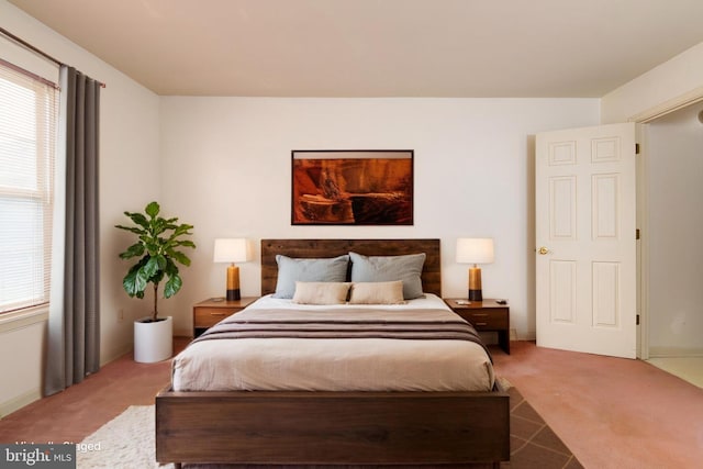 bedroom featuring multiple windows and carpet