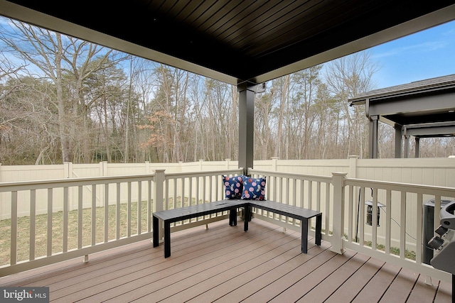 wooden deck featuring a fenced backyard