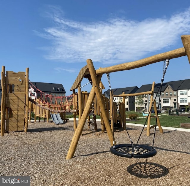 view of jungle gym with a residential view