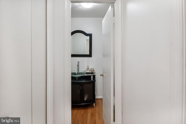 bathroom featuring vanity and wood finished floors