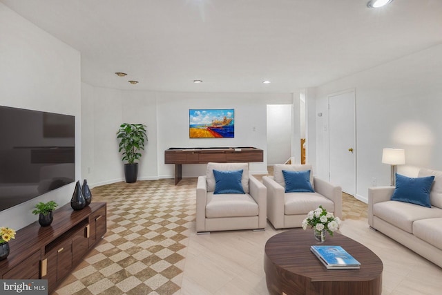 living area with recessed lighting, pool table, and baseboards