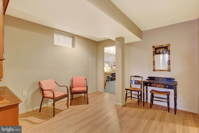 living area featuring baseboards and light wood-style floors