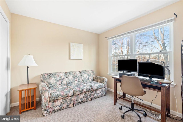 office with a wealth of natural light, baseboards, and carpet floors