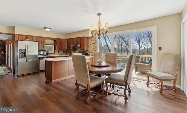 dining room featuring dark wood-style flooring and a notable chandelier