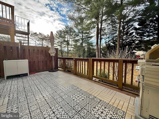 wooden deck featuring fence